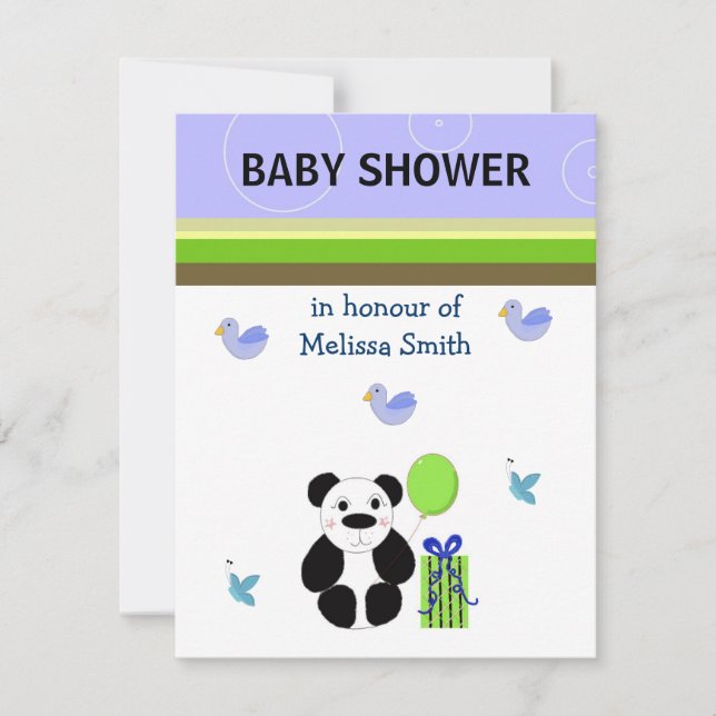 Invitación para baby shower de oso panda (Anverso)