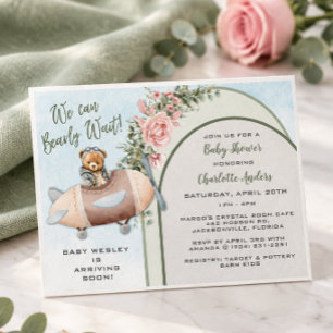 Invitación para baby shower de Oso Piloto de Avión