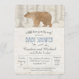 Invitación para Baby Shower de Oso y Abedul