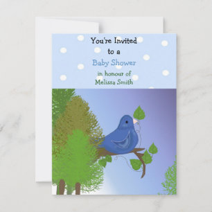 Invitación para baby shower de pajarito azul