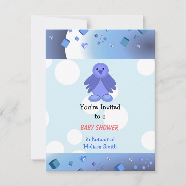 Invitación para Baby Shower de Pajarito Azul (Anverso)