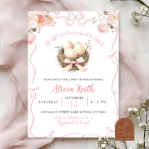 Invitación para baby shower de pajarito rosa