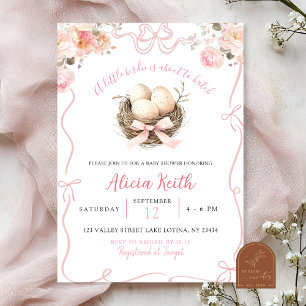 Invitación para baby shower de pajarito rosa