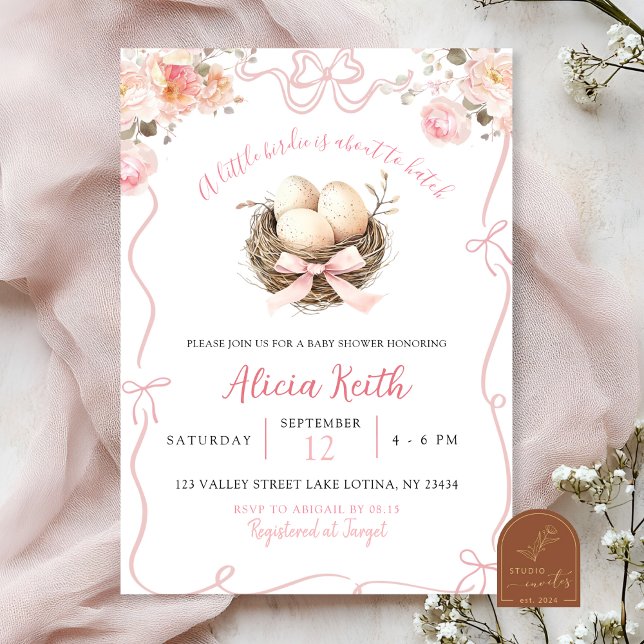 Invitación para baby shower de pajarito rosa (Subido por el creador)