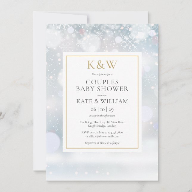 Invitación para Baby Shower de Pareja con Monogram (Anverso)
