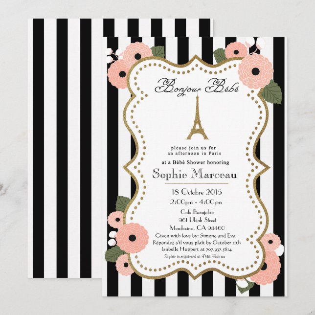 Invitación para baby shower de París en francés (Anverso / Reverso)