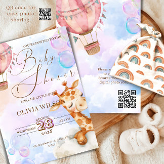 Invitación para Baby Shower de Pastel de Jirafa co