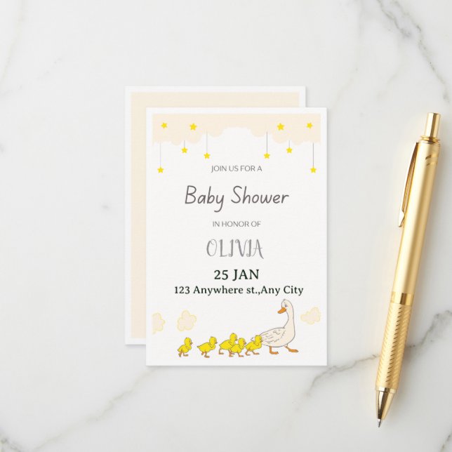 Invitación para baby shower de patito (Anverso/Reverso In Situ)