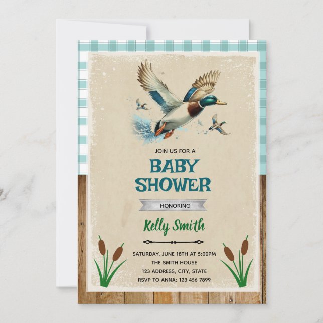Invitación para baby shower de patito (Anverso)