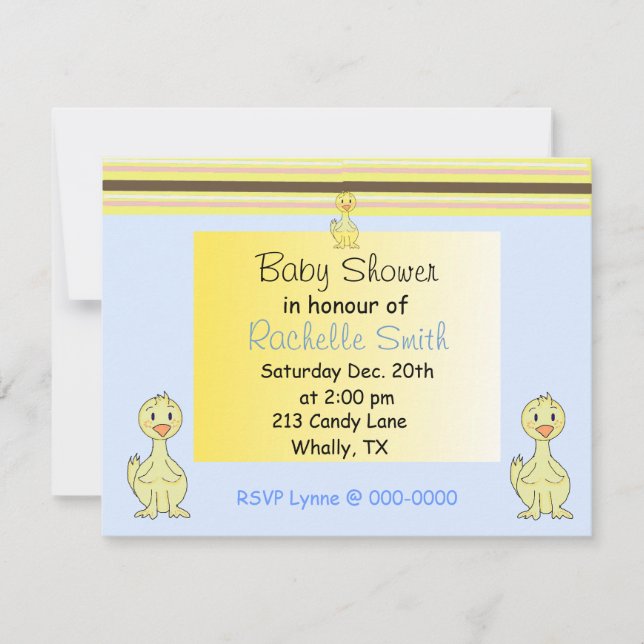Invitación para Baby Shower de Patito Amarillo (Anverso)