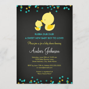 Invitación para baby shower de pato de goma en piz