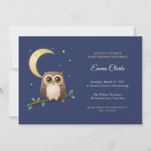 Invitación para Baby Shower de Pequeño Búho y Luna
