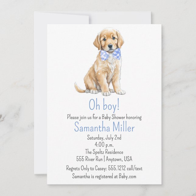 Invitación para baby shower de perro (Anverso)