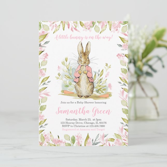 Invitación para Baby Shower de Peter Rabbit (Anverso de pie)
