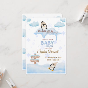 Invitación para baby shower de pingüino