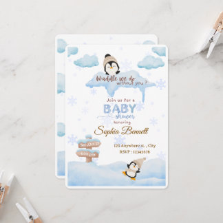 Invitación para baby shower de pingüino