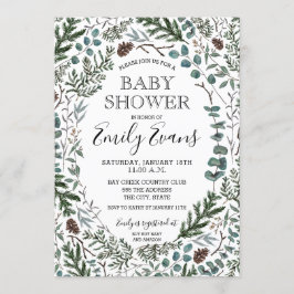 Invitación para baby shower de pino y eucalipto