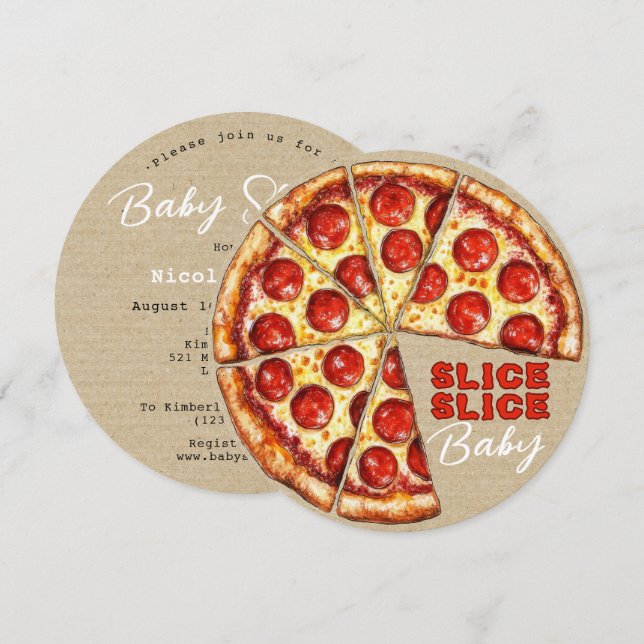 Invitación para baby shower de Pizza Neutral Slice (Anverso / Reverso)