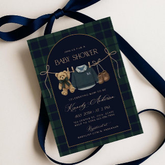 Invitación para Baby Shower de Polo, Osito Preppy 