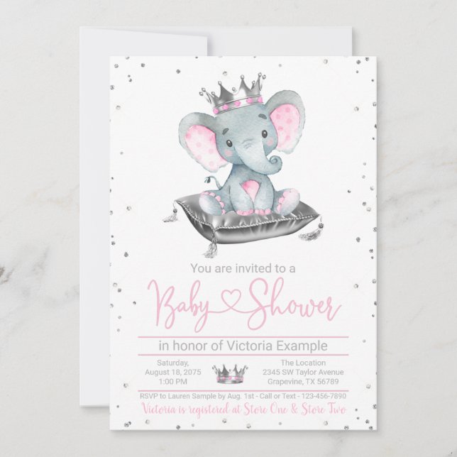 Invitación para baby shower de princesa elefante n (Anverso)