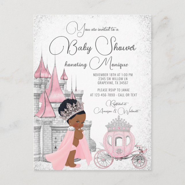 Invitación para baby shower de Princesa Negra (Anverso)