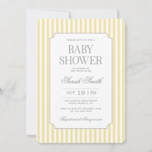 Invitación para baby shower de rayas amarillas man