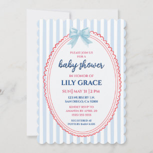 Invitación para baby shower de rojo, blanco y debi