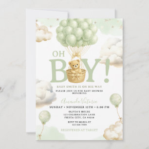 Invitación para baby shower de Sage Bear Oh Boy Ba
