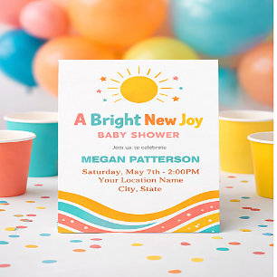 Invitación para Baby Shower de Sol Brillante Mod