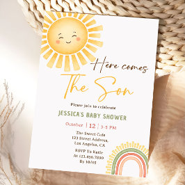 Invitación para baby shower de sol y arcoíris