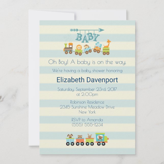 Invitación para baby shower de tren de juguete con (Reverso)
