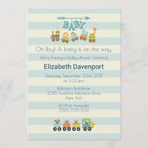 Invitación para baby shower de tren de juguete con