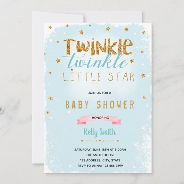invitación para baby shower de Twinkle Twinkle (Anverso)