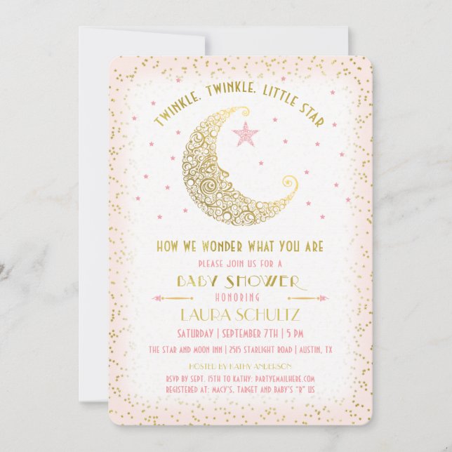 Invitación para Baby Shower de Twinkle Twinkle Lit (Anverso)
