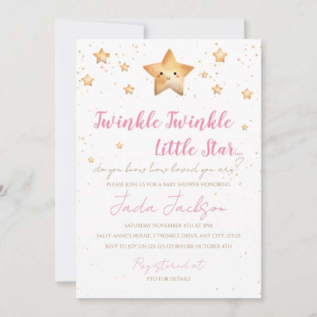 Invitación para Baby Shower de Twinkle Twinkle Lit (Anverso)