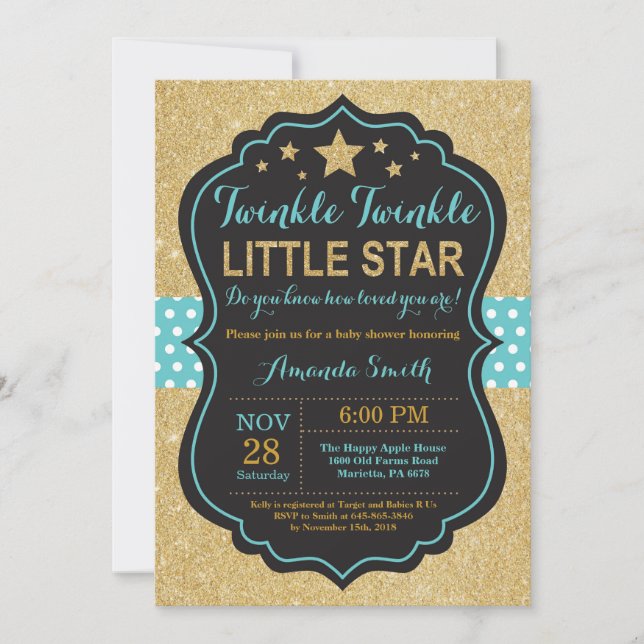 Invitación para Baby Shower de Twinkle Twinkle Lit (Anverso)