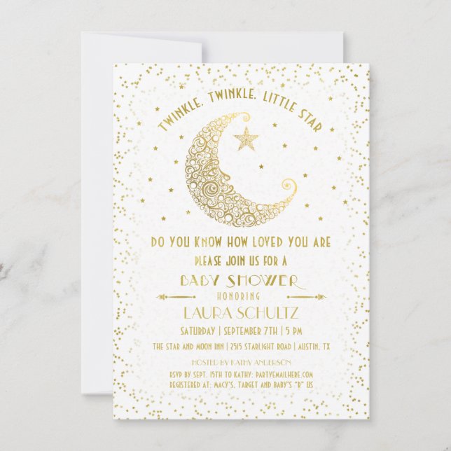 Invitación para Baby Shower de Twinkle Twinkle Lit (Anverso)