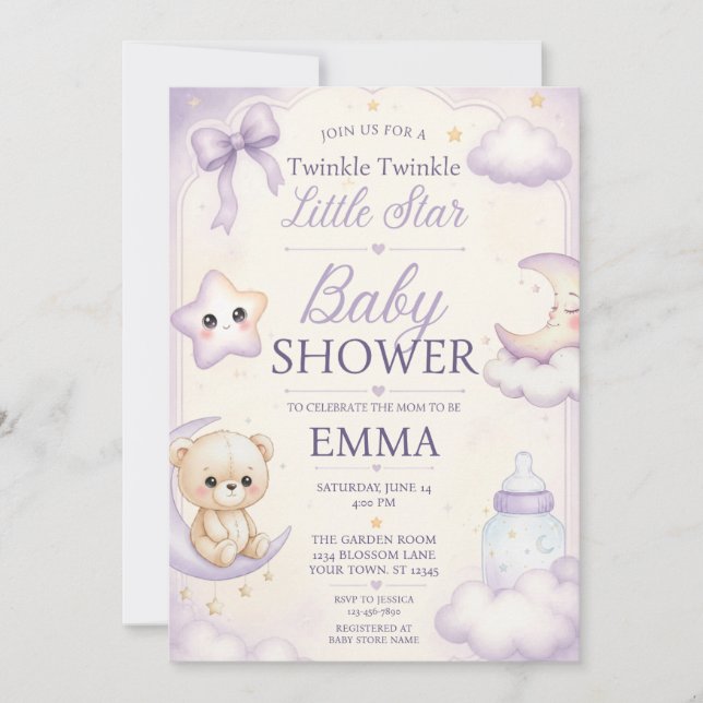 Invitación para baby shower de Twinkle Twinkle Lit (Anverso)