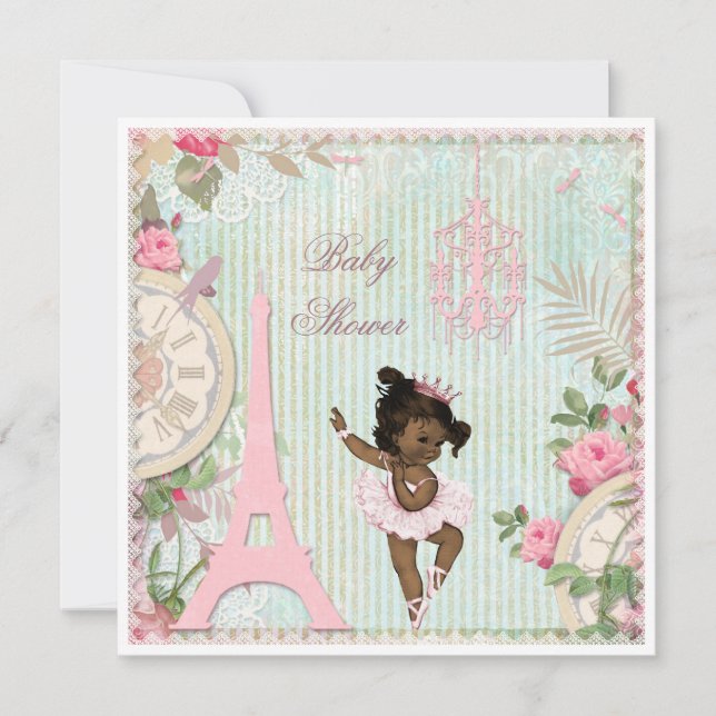 Invitación para baby shower de una niña bailarina. (Anverso)
