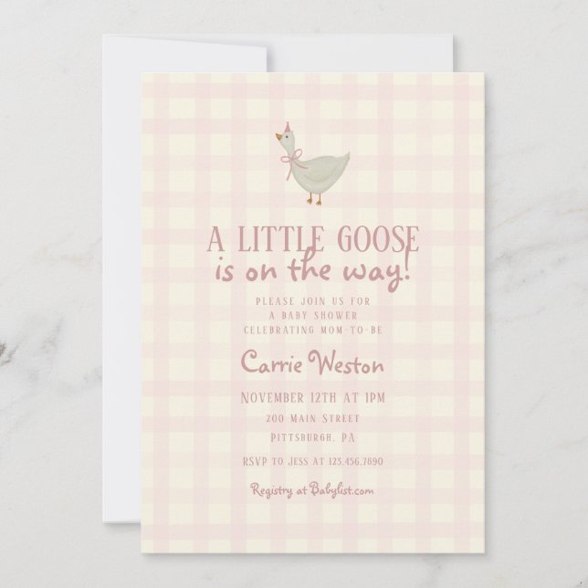 Invitación para Baby Shower de una pequeña niña ga (Anverso)