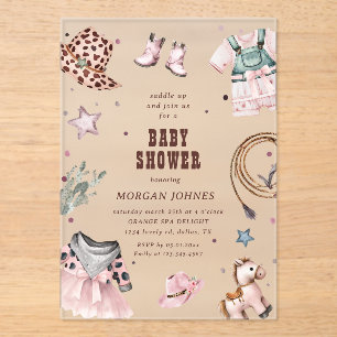 Invitación para baby shower de vaquera rosa al est