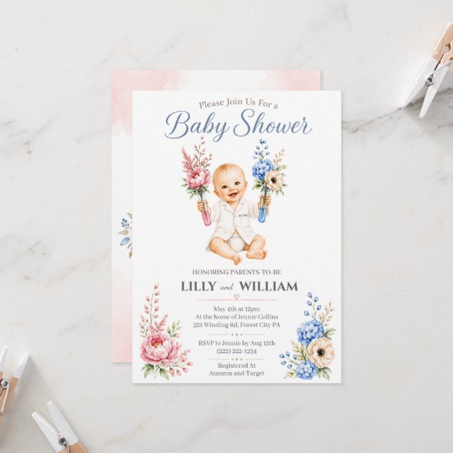 Invitación para Baby Shower de Viaje Científico de (Anverso/Reverso In Situ)