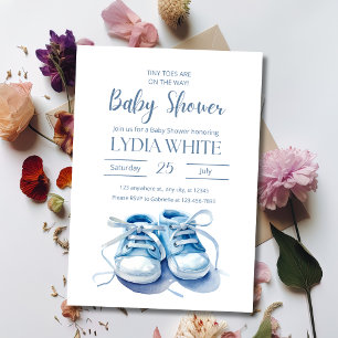 Invitación para baby shower de zapatillas de bebé,