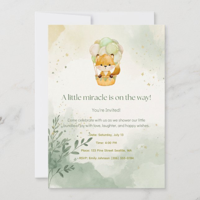 Invitación para Baby Shower de Zorro Pequeño (Anverso)