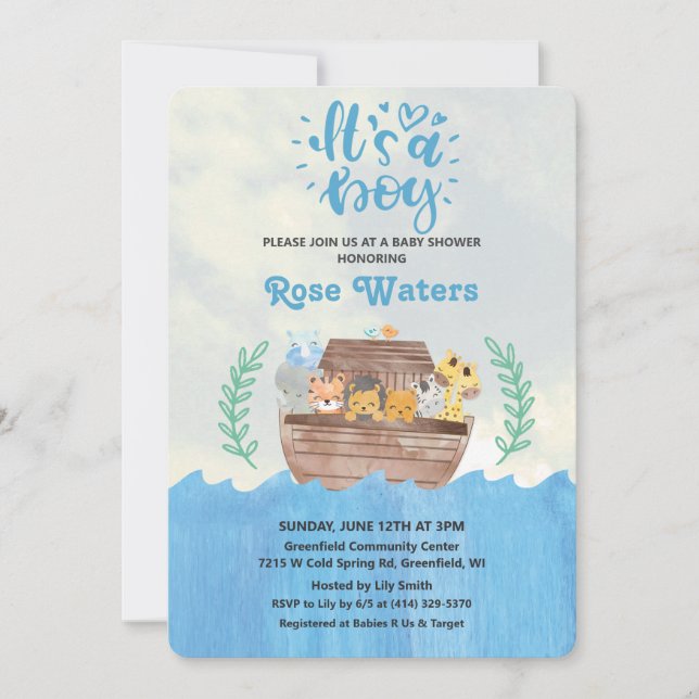 Invitación para baby shower del Arca de Noé (Anverso)
