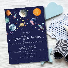 Invitación para Baby Shower del Niño Sobre La Luna