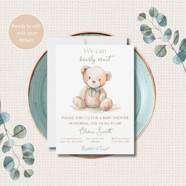 Invitación para Baby Shower del Osito Barely Wait  (Subido por el creador)