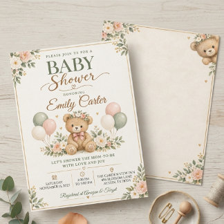 Invitación para baby shower del osito de peluche S