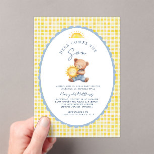 Invitación para baby shower del oso Aquí viene el 
