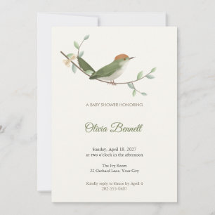 Invitación para baby shower del pájaro sastre cant